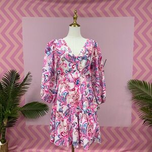 Lilly Pulitzer Pink and Blue Paisley Long Sleeve Dress